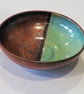 Ancient copper, turquoise bowl handmade pottery