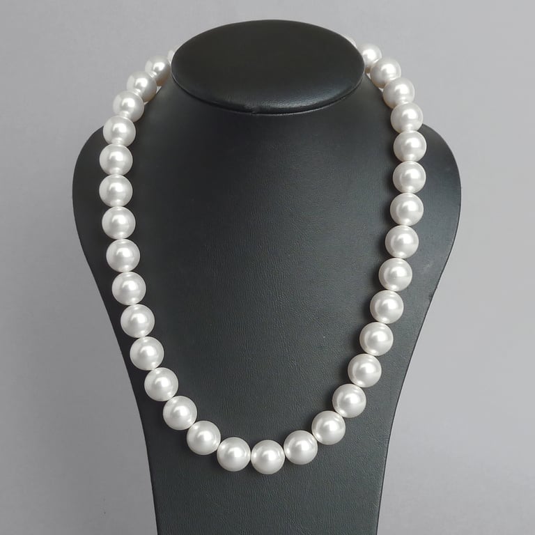 Chunky White Glass Pearl Necklace - Single Strand Wedding Jewellery - Gifts