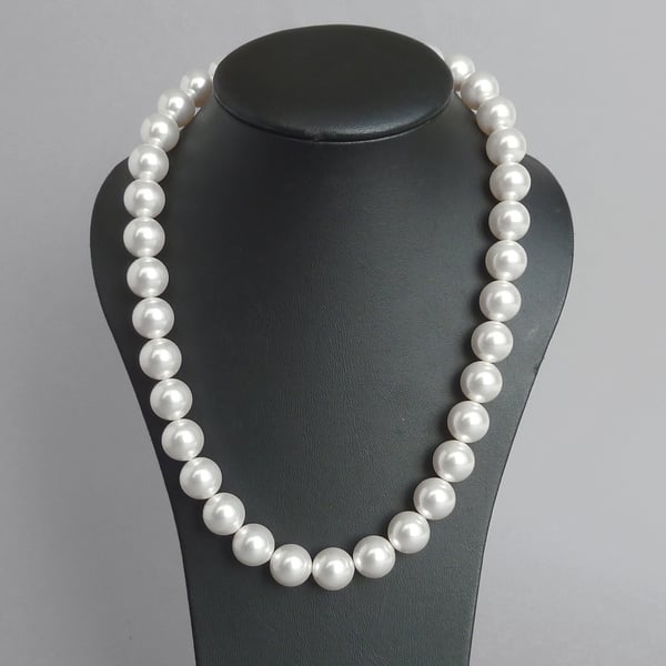 Chunky White Swarovski Pearl Necklace - Single Strand Wedding Jewellery - Gifts