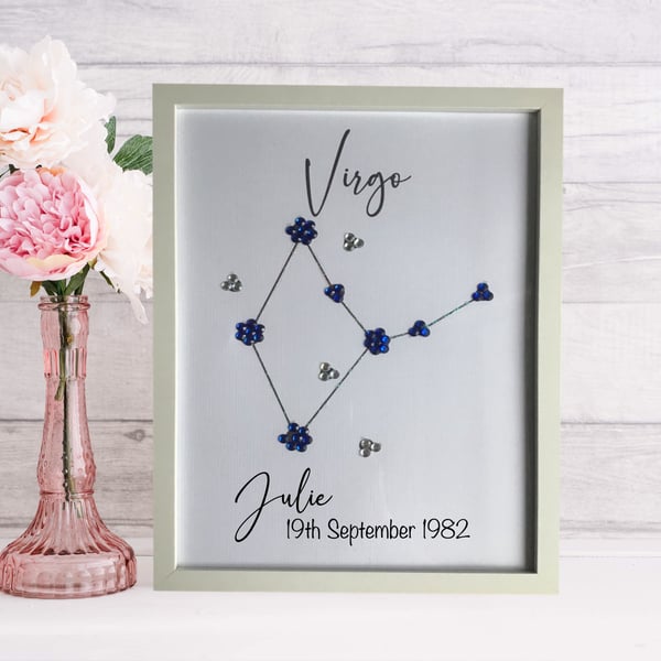 Virgo Zodiac Star Sign Personalised Picture Gift with Coloured Gems