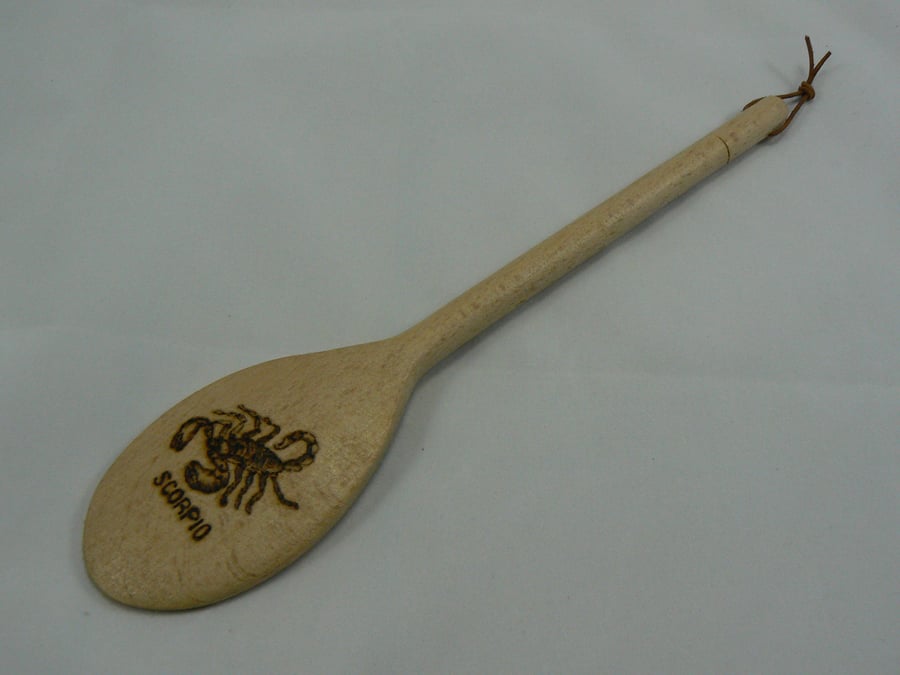 wooden spoon with Scorpio star sign (pyrographed)