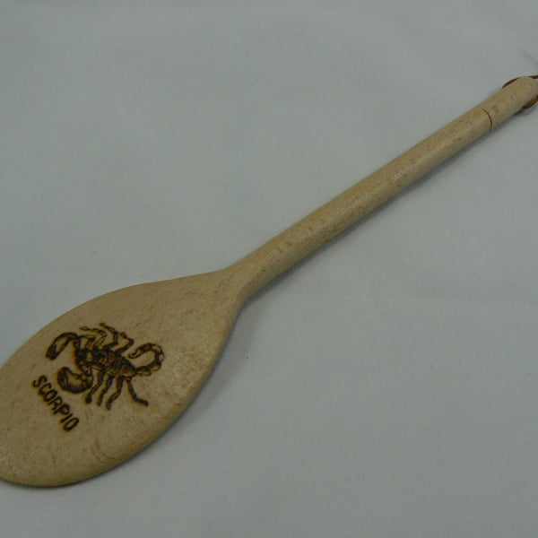 wooden spoon with Scorpio star sign (pyrographed)
