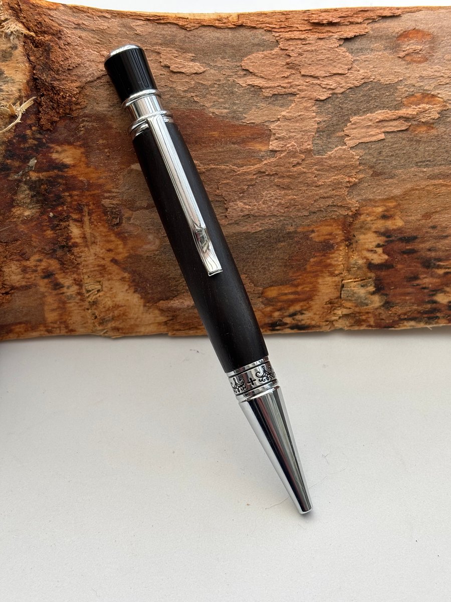 Ancient Bog Oak Pen - Elegant Twist Ballpoint  - Unusual Styling