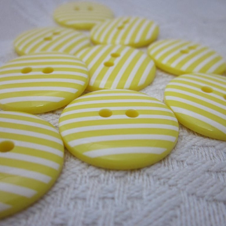 10 Candy Striped Bright Yellow Buttons