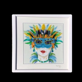   Fused glass art picture  -“masquerade”lady