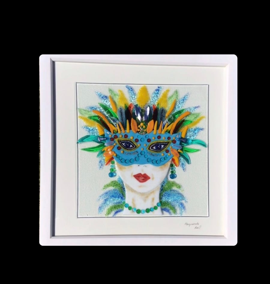   Fused glass art picture  -“masquerade”lady