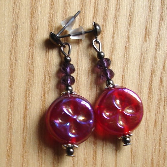 Cute Sparkle Red Glass and Crystal Stud Earrings Gift for Her