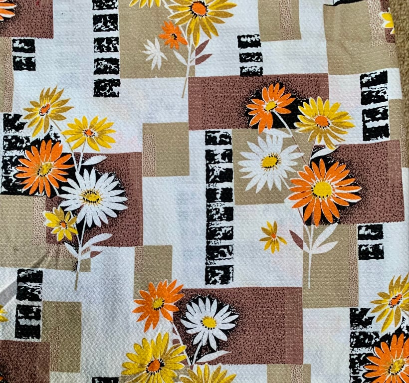 Mid Century barkcloth fabric for sale 50s 60s retro Daisy and abstract pattern