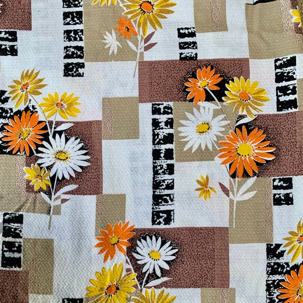 Mid Century barkcloth fabric for sale 50s 60s retro Daisy and abstract pattern