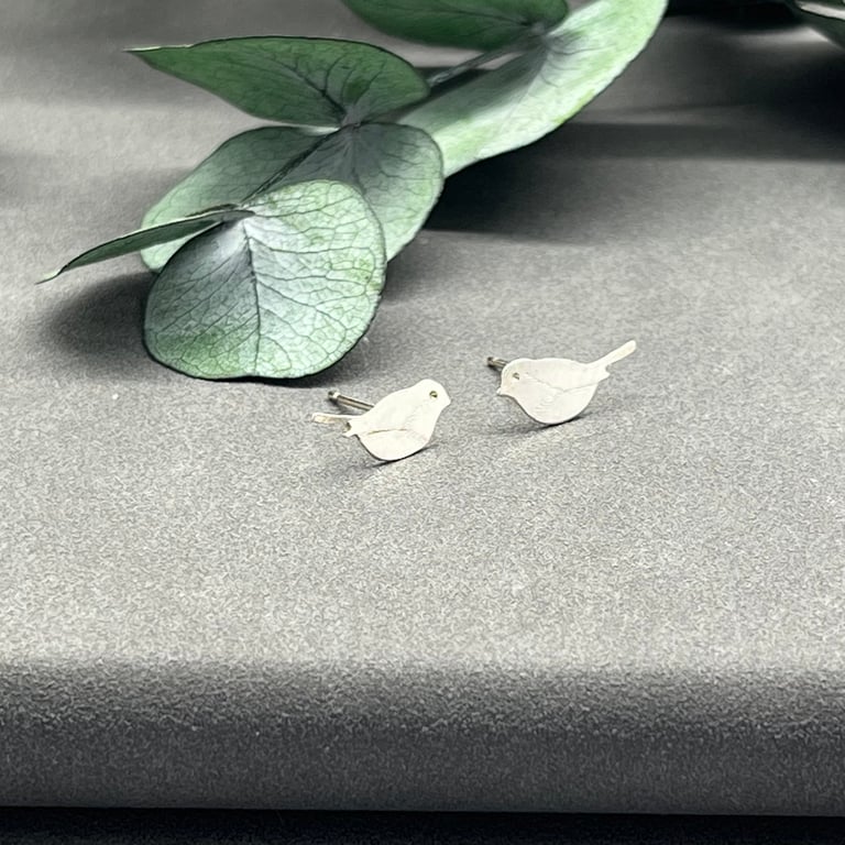 Handmade Sterling Silver Robin Stud Earrings
