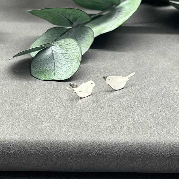 Handmade Sterling Silver Robin Stud Earrings