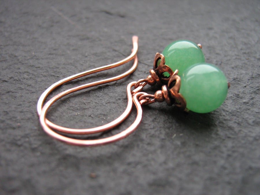Green Aventurine and Copper Drop Earrings