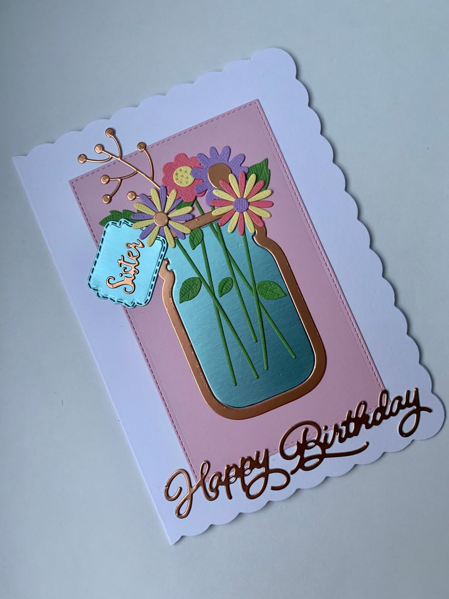 Handmade Sister Mason Jar Birthday Card - Folksy