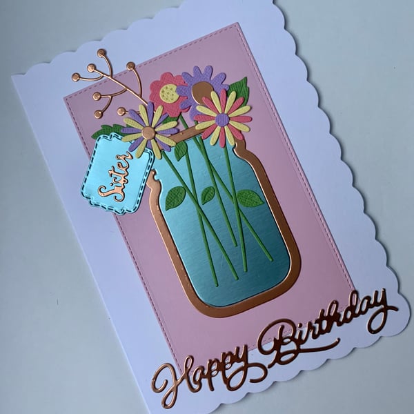Handmade Sister Mason Jar Birthday Card