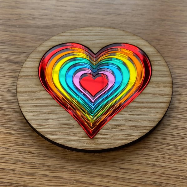 Circle Rainbow Heart Coaster