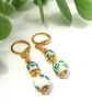 Green and White Floral Ceramic Earrings - Image 2