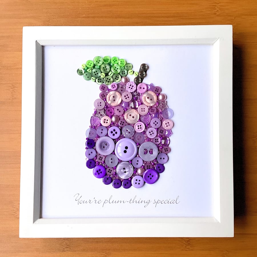 Plum Button Art, Fruit Framed Artwork