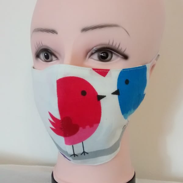 Handmade 3 layers birds reusable adult face mask.