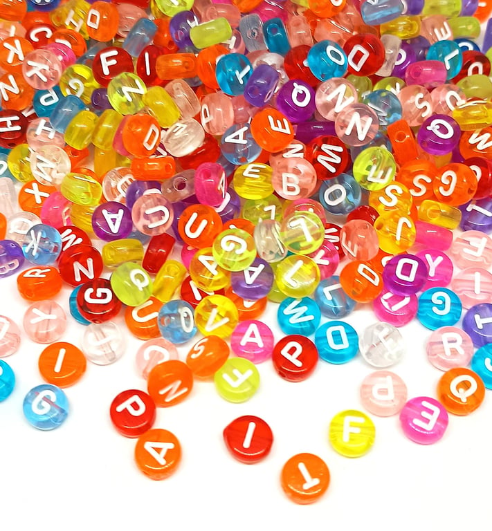 7mm Acrylic Alphabet Beads, Translucent Colourful Flat Round Letters, DIY Jewell