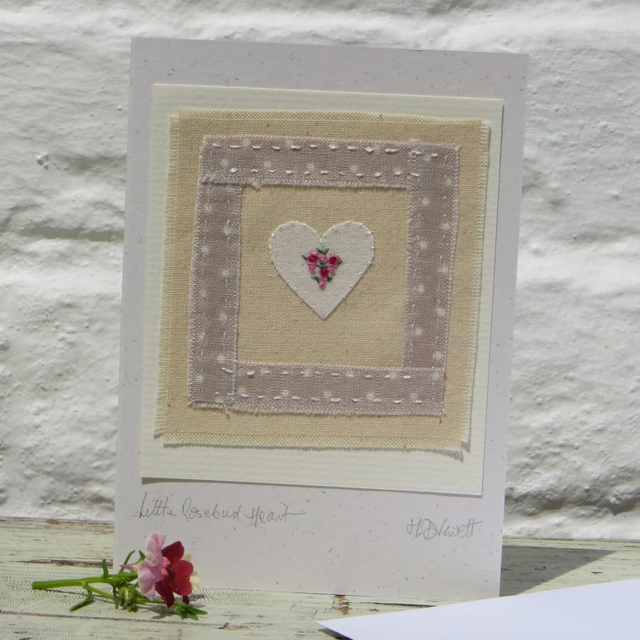 Little Rosebud Heart hand-stitched card for someone special, young or old!