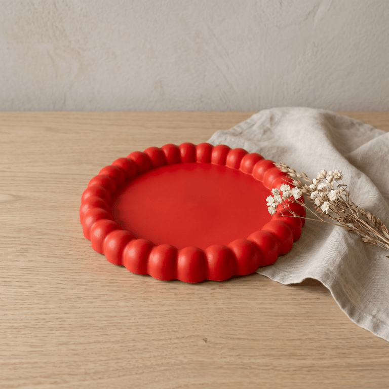 Bright Red Round Jewellery Tray with Bubble Edge