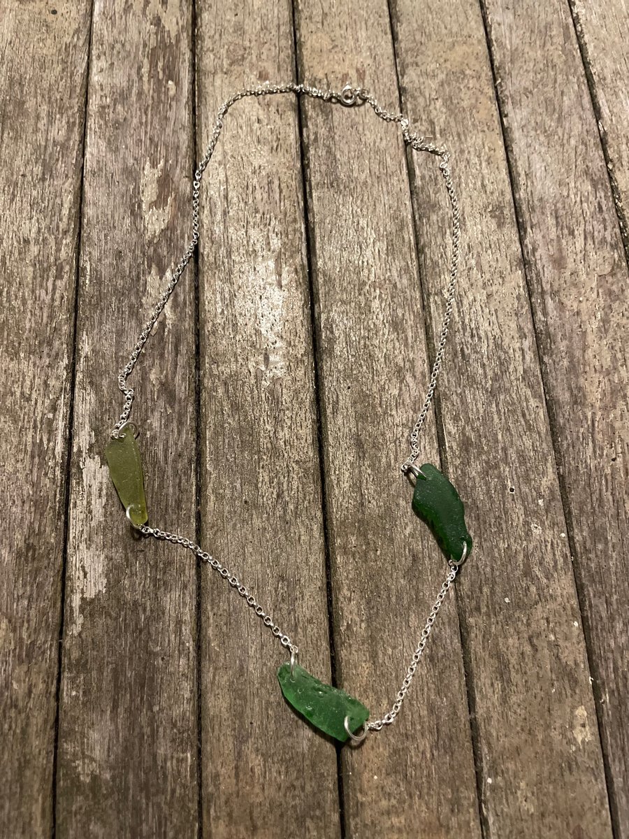 Three piece of green sea glass necklace