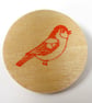 Red bird hand screen printed wooden brooch - Image 1