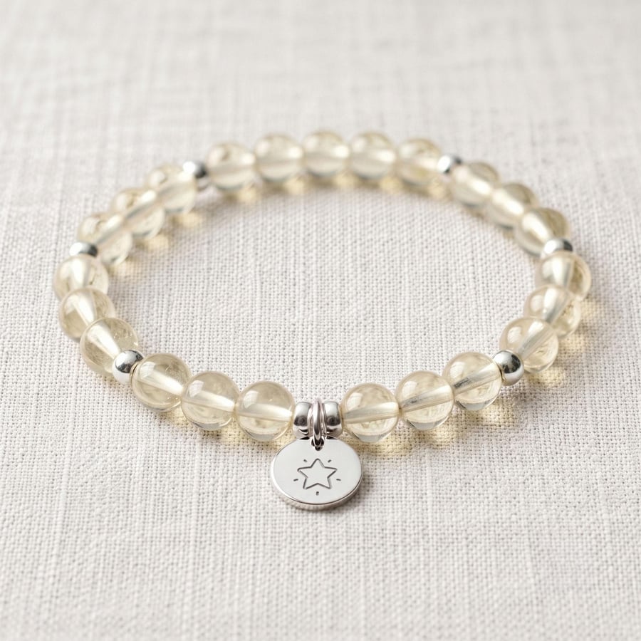 Lemon Quartz Crystal Bracelet, Optimism, Personalised Engraved Gift
