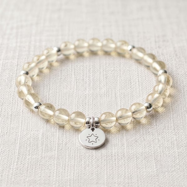 Lemon Quartz Crystal Bracelet, Optimism, Personalised Engraved Gift