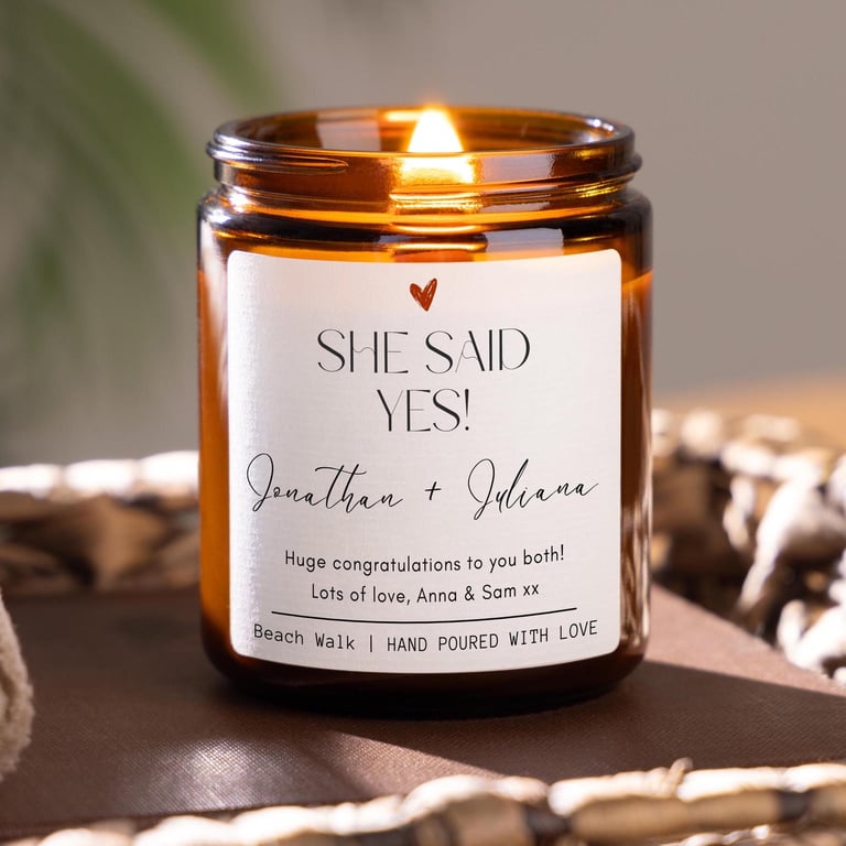 She Said Yes Personalised Scented Candle, Engagement Gift for Couple, Mr & Mrs