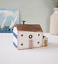 Handmade Painted Wooden Seaside Cottage with Teeny Stripy Shed