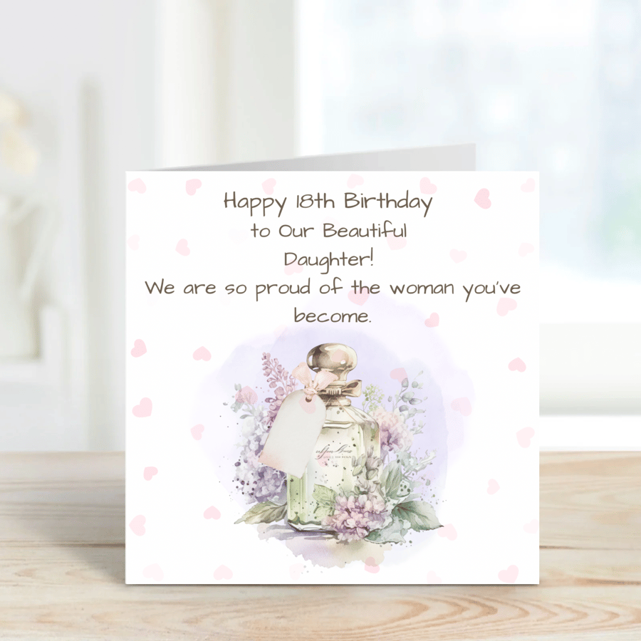 18th Birthday Card Daughter Floral Perfume Bottle