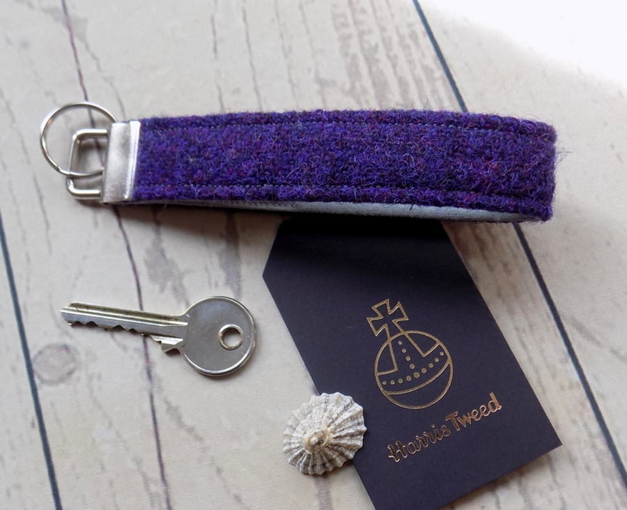 Harris Tweed key fob wrist strap in deep purple