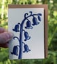 Handprinted linocut card featuring bluebells - miniature card