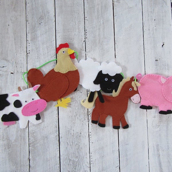 Farm animal garland, farm animal bunting, felt bunting, felt garland, 