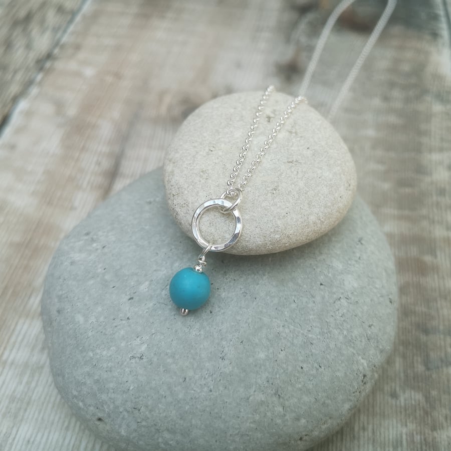 Sterling Silver Circle and Turquoise Pendant Necklace