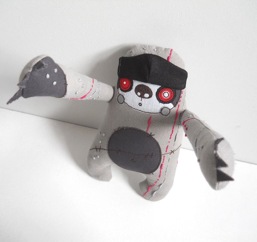 freehand embroidery zombie sloth in a facemask - black