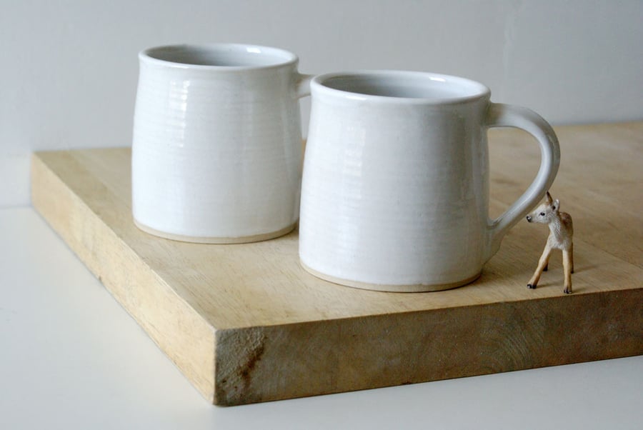 Set of two funnel mugs glazed in brilliant white - hand thrown stoneware pottery