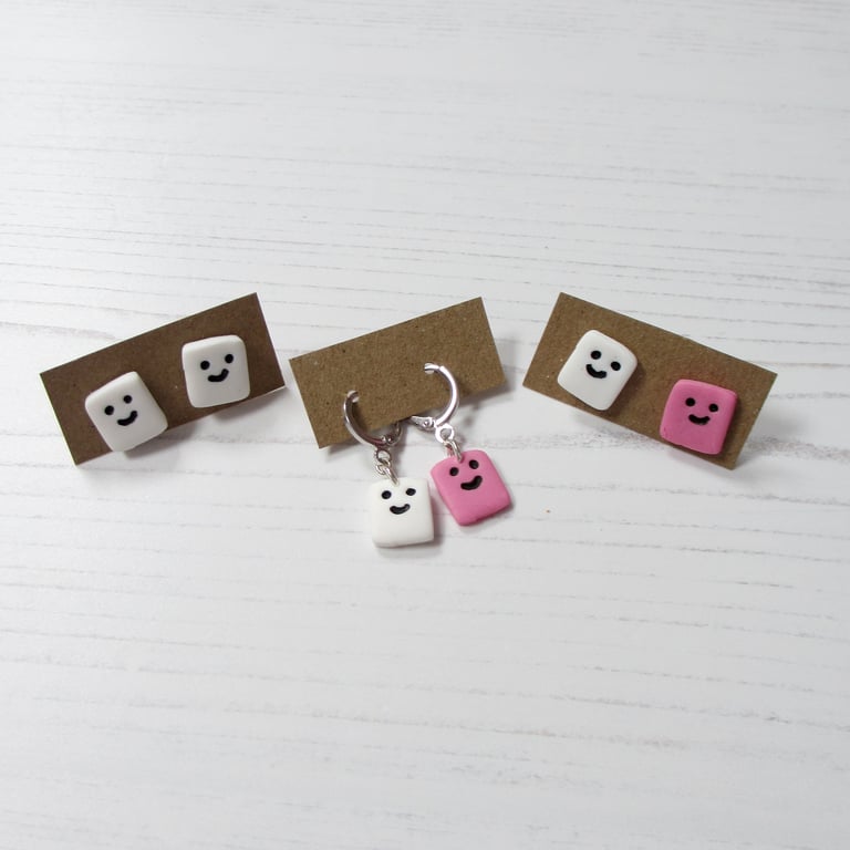 NEW pink and white marshmallow earrings LIMITED NUMBERS