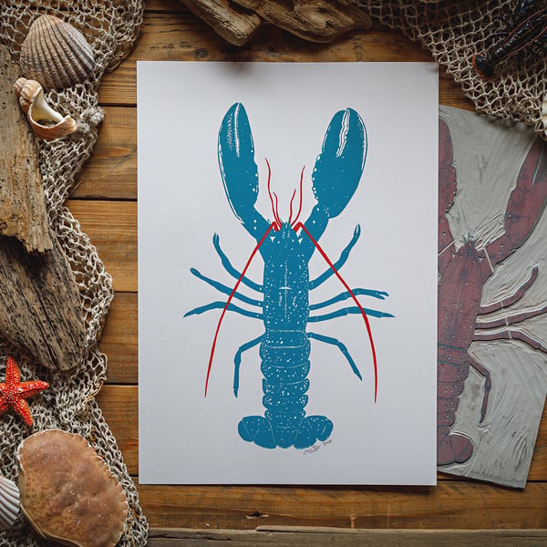 Blue lobster print A3