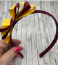 School Wine and Yellow Gold Hairband with 5 Layer Two-tone Straight Bow - Image 2
