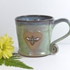 Lovely Green Bee Mug - Handmade Wheelthrown Stoneware Pottery