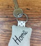 Home heart key ring - embroidered linen & lavender - gold heart - Image 2