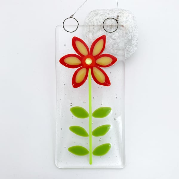 Seconds Sale - Fused Glass Red and Yellow Flower Suncatcher