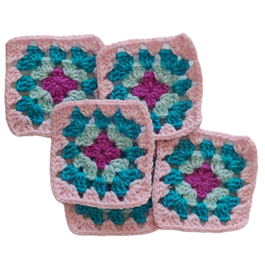 Crochet Granny Squares Pastel Jewel Tones Colour Scheme 3-inch Size