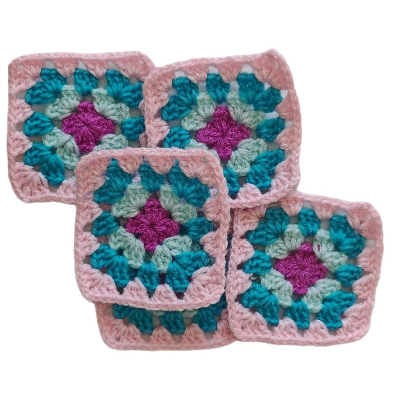 Crochet Granny Squares Pastel Jewel Tones Colour Scheme 3-inch Size