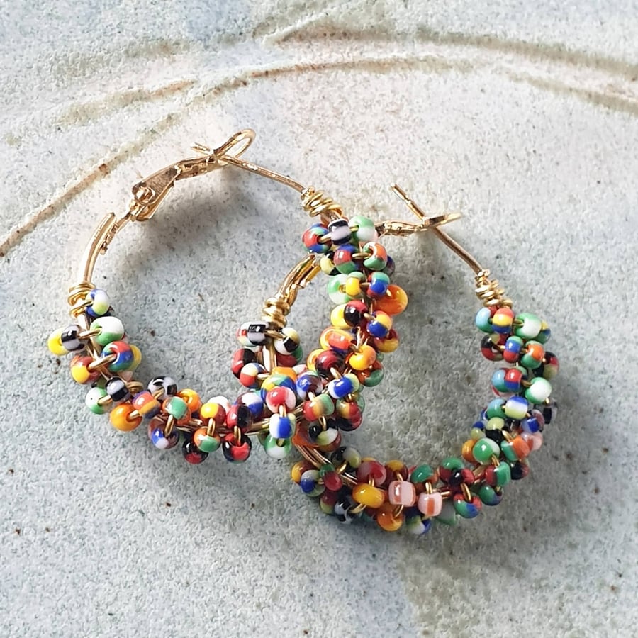Make Your Own Seed Bead Hoop Earrings - gold