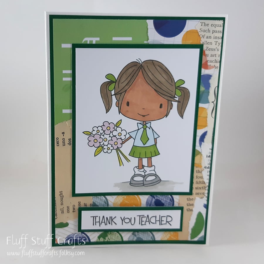 Handmade  thank you teacher card - schoolgirl