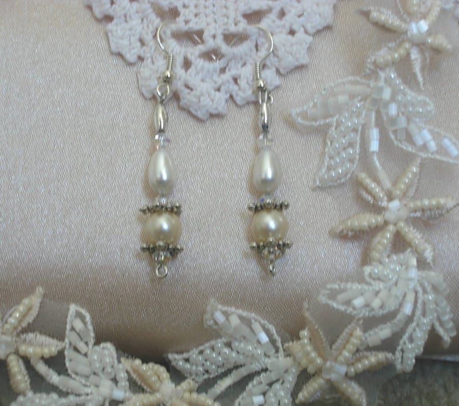 Pearl and Crystal Victoriana Drop Earrings