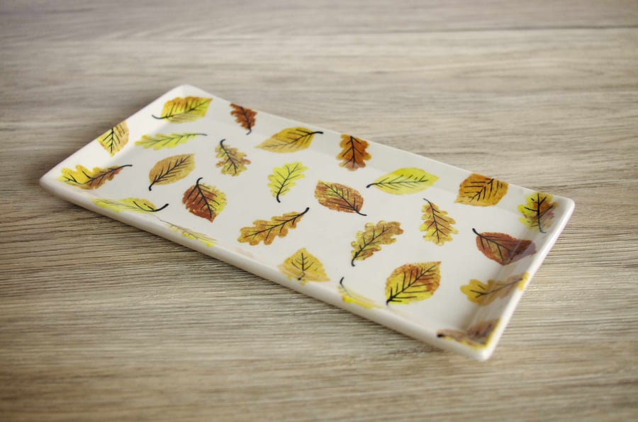 Small Rectangle Dish - Autumn Colours Beech and Oak Leaves, Pattern